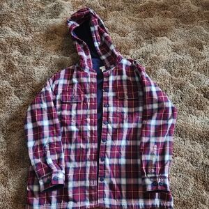 LL Bean Plaid Fleece Lined Hooded Jacket